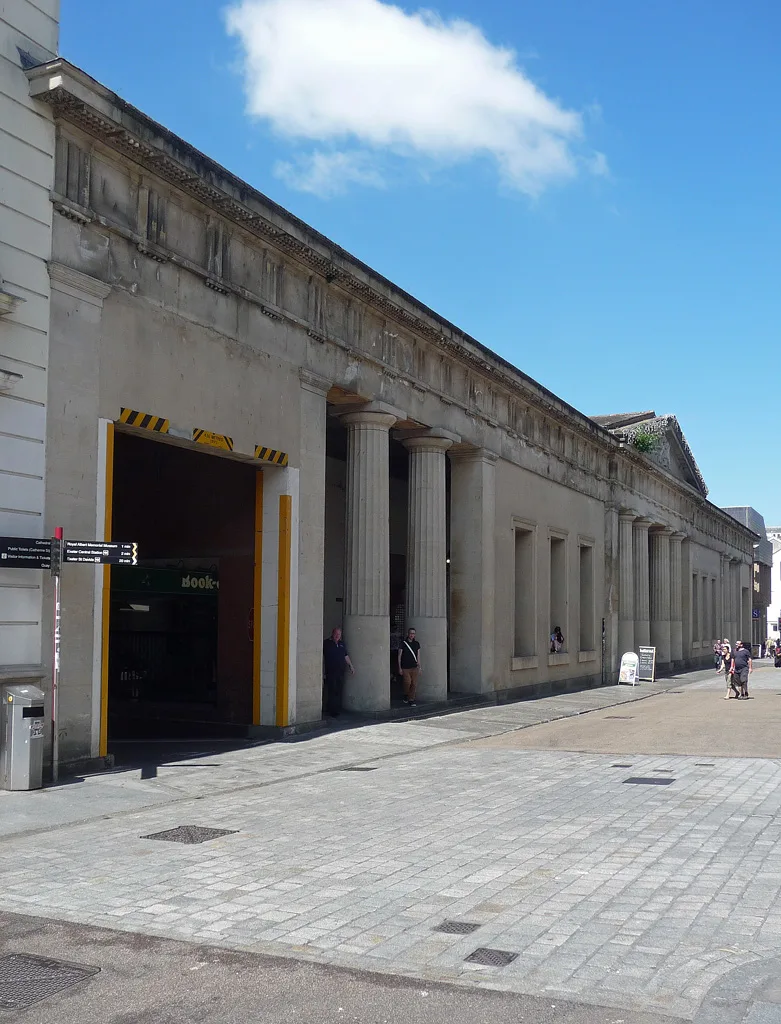 The Higher Market building on Queen Street, part of the Guildhall Shopping Centre, photographed in 2014. The Beefy Boys' new restaurant is in a unit here; the photo does not show the restaurant.
