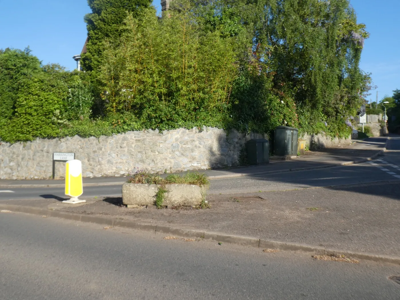 The junction of Harrington Lane and Church Hill in Pinhoe. The Home Farm development was built on land off Church Hill.